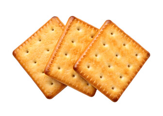 Three golden crackers arranged on a black background food and snack concept simple and clean