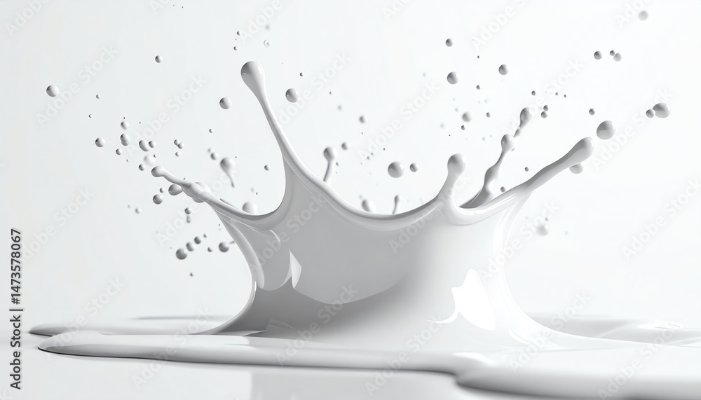 Poster a dynamic splash of white liquid creates an artistic effect against a minimalistic background, showc