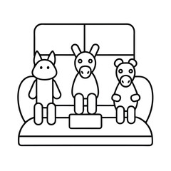 outline of playful animal toys in waiting room