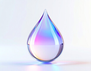 A colorful, glossy water droplet reflecting light, showcasing a blend of purple and blue hues against a soft background