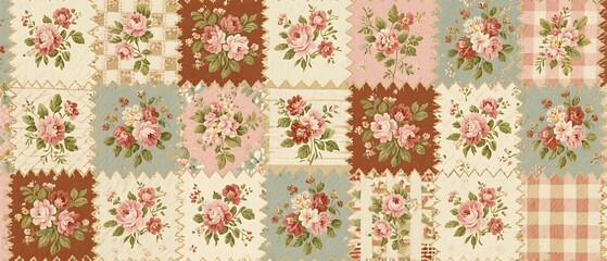 vintage floral background, patchwork, ager wallpaper pattern
