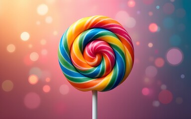 Rainbow Swirl Lollipop with Bokeh Background. High quality