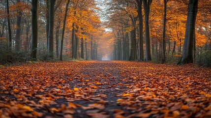 A photograph of a forest floor covered in fallen autumn leaves, their vibrant colors creating a rich and textured landscape, evoking the beauty of the fall season