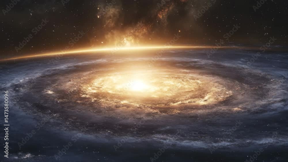 Poster moving galaxy rotating with bright light creating an enchanting cosmic spectacle, illustration of mo