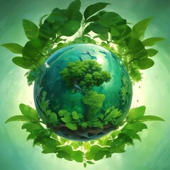 Illustration of ecology baner with green leaves.