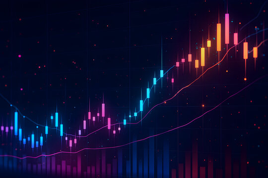 Cyberpunk Financial Chart: A Simple Composition Exploring Futuristic Market Trends. Dive into a visually striking depiction of financial data in a cyberpunk setting, showcasing market fluctu