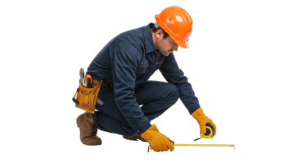 Construction Worker Measuring, Isolated on Transparent PNG Background