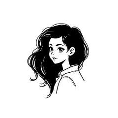 Elegant anime girl portrait with flowing black hair and captivating eyes