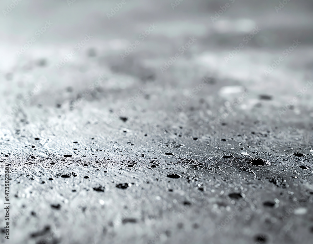 Poster a close-up view of a textured surface with droplets and a monochromatic palette, conveying a sense o