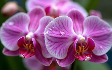 Pink Orchid Flowers with Water Droplets on Petals. High quality