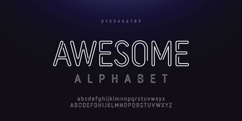 Creative Outline Double line monogram alphabet and tech fonts. Lines font regular uppercase and lowercase. Vector illustration.