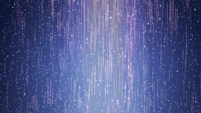a serene video of cascading starfall with glowing trails, maintaining a static wide perspective to capture the vastness of space.
