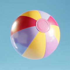 Obraz premium Colorful Beach Ball Floating Against Light Blue Sky Background
