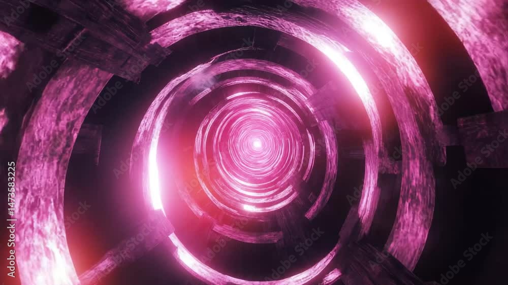 Poster spiral tunnel with pink laser beams creating an immersive visual experience, pink circle spiral tunn
