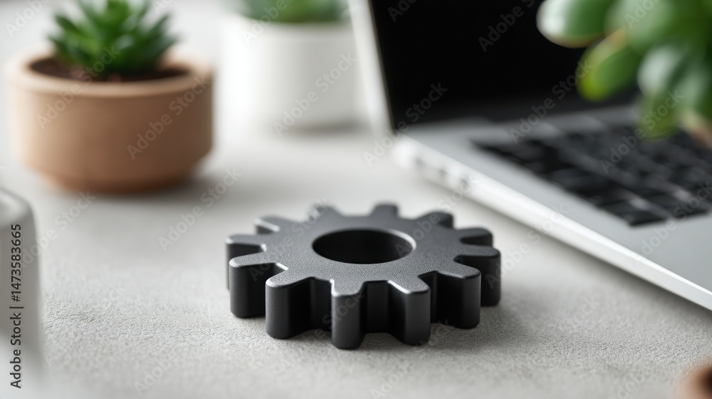 Poster conceptual image of automate task icon representing replacement of manual efforts in daily business 
