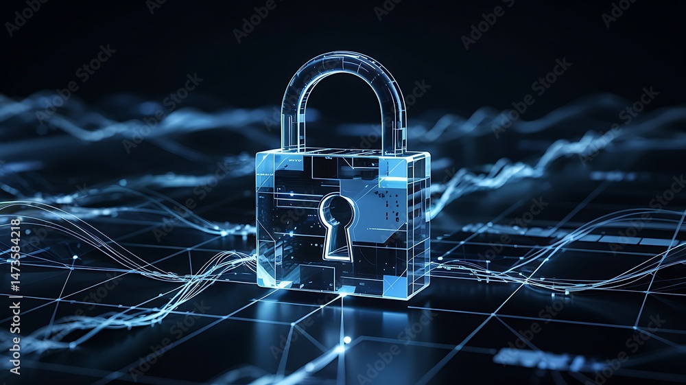 Poster digital padlock on data network security and protection concept