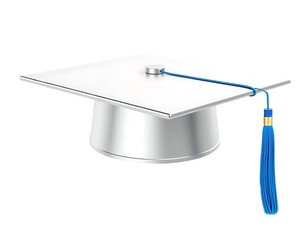 A Shiny Silver Graduation Cap with Blue Tassel