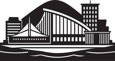 Modern city skyline in black and white silhouette style, Ideal for prints, branding, websites, and commercial projects.