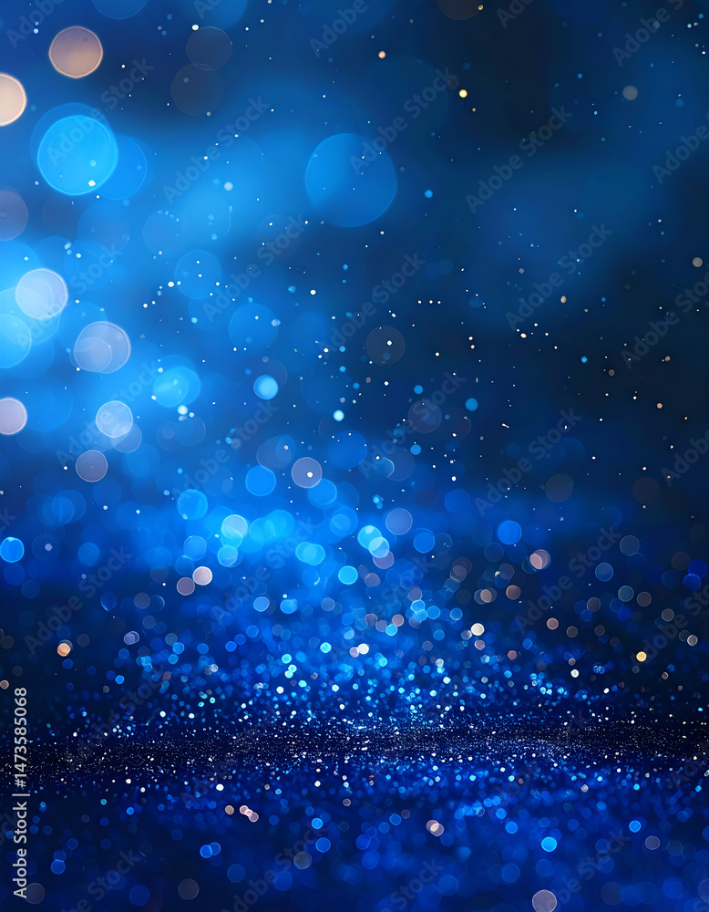 Poster a mesmerizing blue background filled with sparkling bokeh lights, creating a dreamy, ethereal atmosp