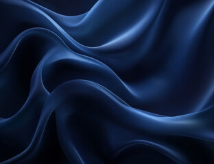 Obraz premium Luxurious dark blue silk satin fabric with soft folds and smooth texture creates elegant and calming atmosphere, perfect for various design projects