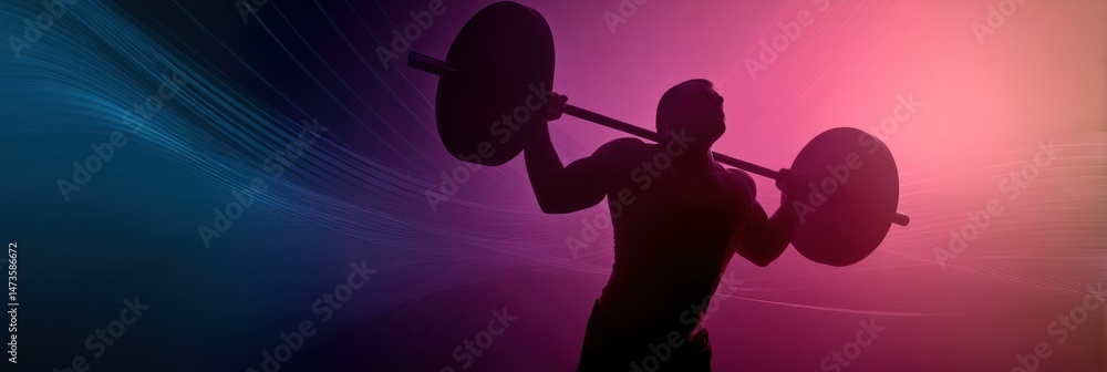 Poster weightlifting silhouette against an abstract gradient background showcasing strength and determinati