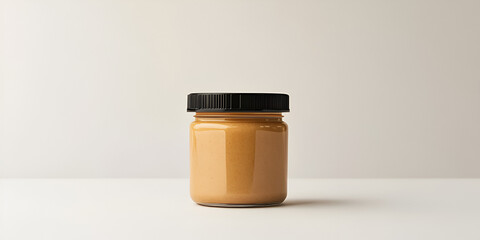 Jar of Peanut Butter on Gray Background

