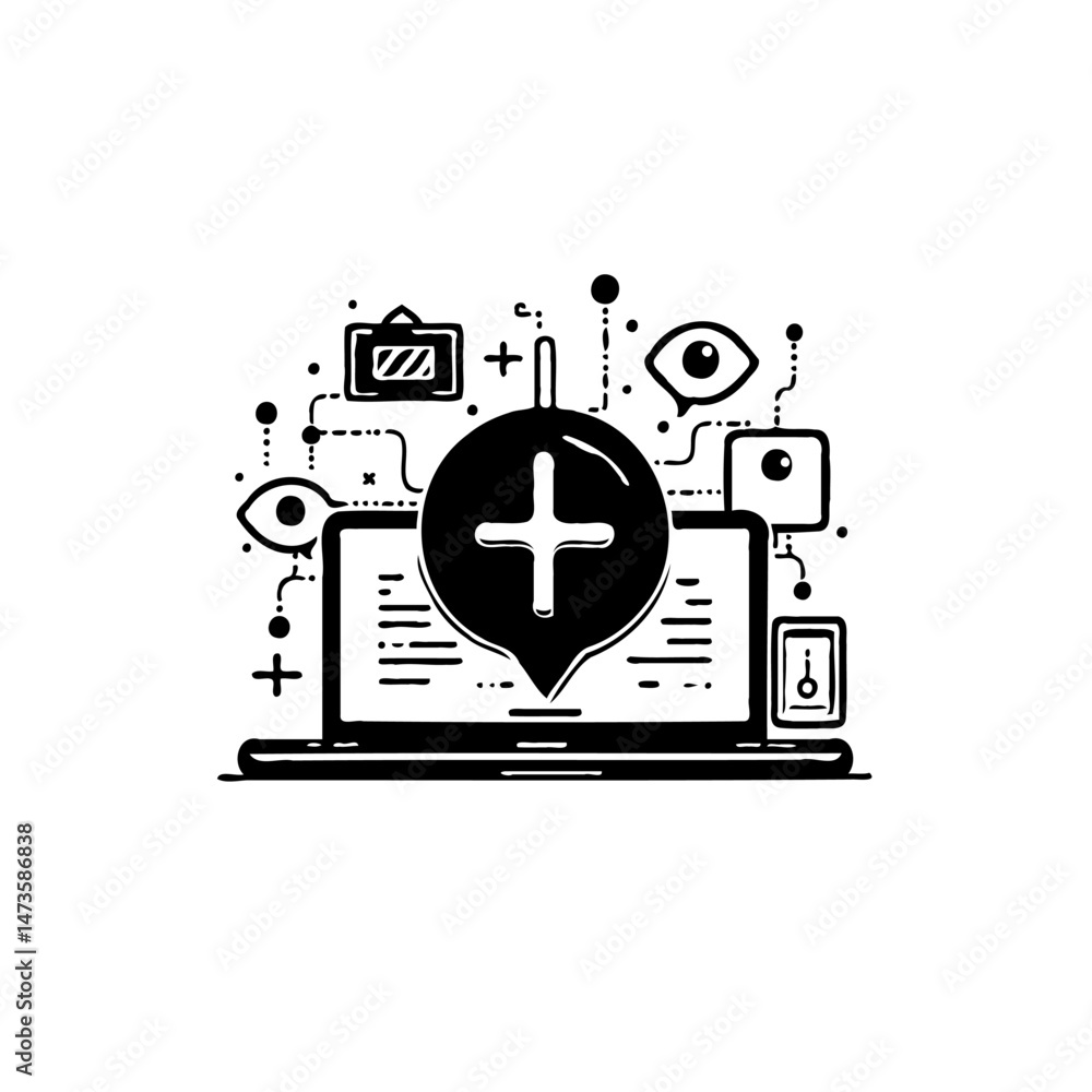 Aufkleber conceptual digital illustration representing addition and network connectivity