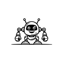 Friendly robot character illustration standing cheerfully, designed for technological applications
