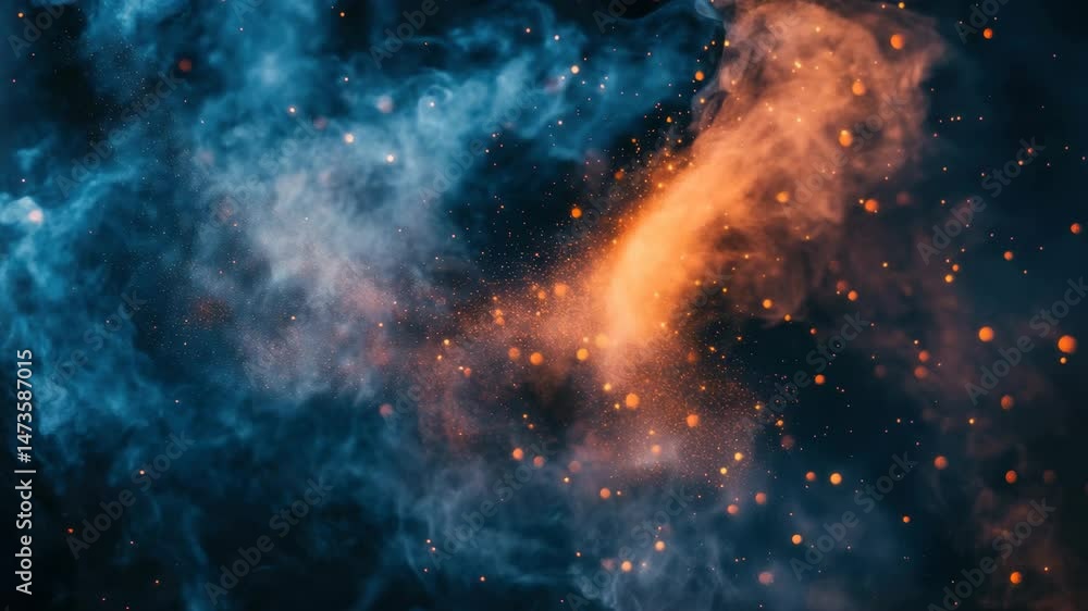 Aufkleber Dramatic display of flying dust particles against a dark background creates an abstract visual effect, Flying dust particles abstract black background