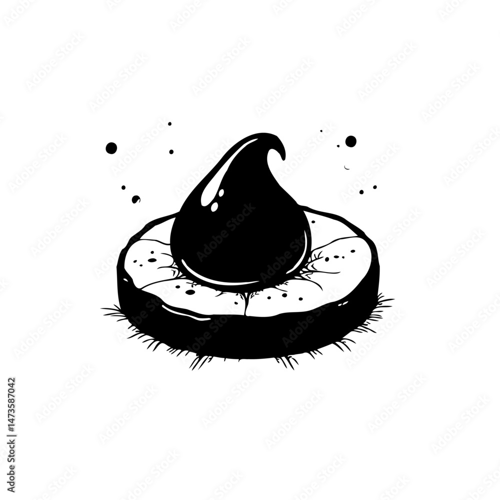 Poster minimalist confection representation showcasing a glossy drop on a textured base