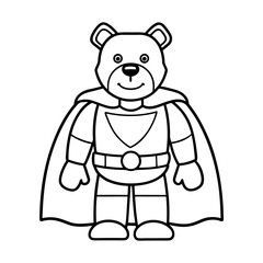 a superhero costume shop with a teddy bear wearing line art vector