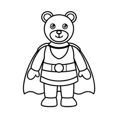 a superhero costume shop with a teddy bear wearing line art vector