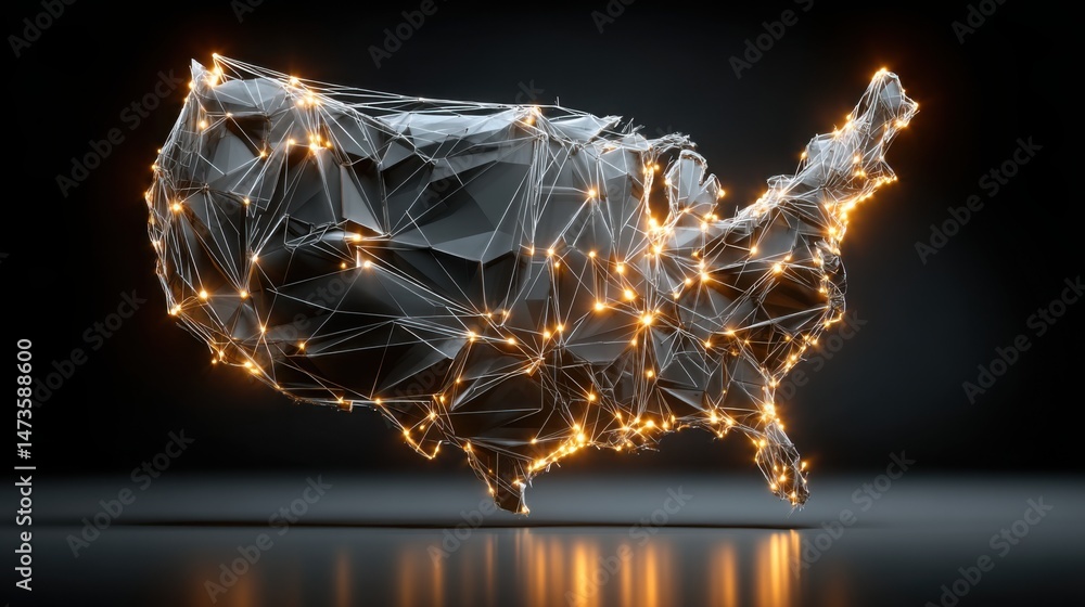 Poster ai-augmented decision map icon concept on a usa map representing intelligent business planning and s