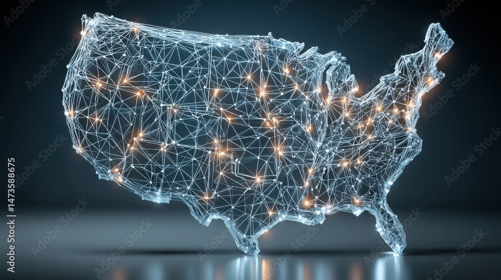 Poster ai-augmented decision map icon concept on a usa map representing intelligent business planning and s