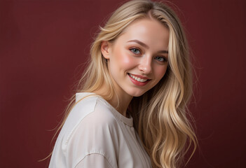 Fototapeta premium Young Hot Blonde Woman with Gorgeous Hair in Elegant Portrait