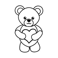 teddy bear with heart line art vector