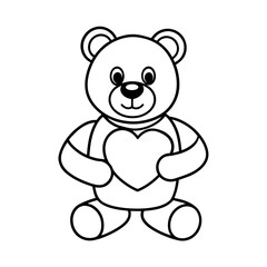 teddy bear with heart line art vector