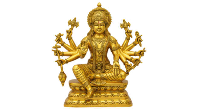 Golden Durga Isolated on Transparent PNG Background