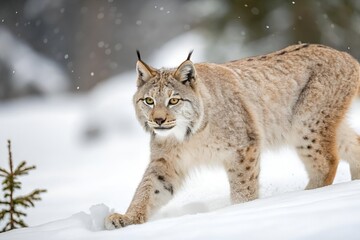 Fototapeta premium Canada Lynx in Snow – Realistic Winter Wildlife Photo Front View