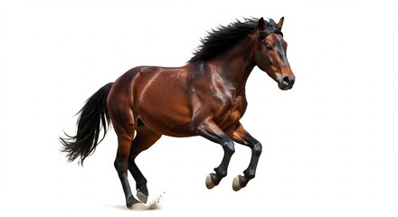 Obraz premium 力強く駆ける栗毛の馬 白い背景で輝く毛並み. AI Generated