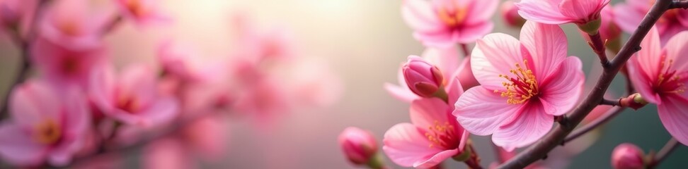 Fototapeta premium Beautiful floral background with delicate pink and red blossoms, design, pretty