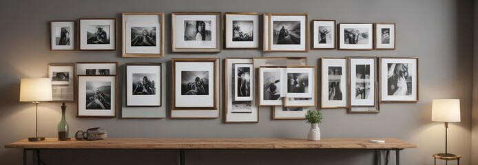 Chic gallery wall mockup  Various sized frames, modern decor ,  background,  photos