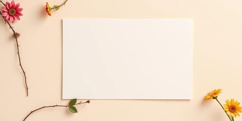 Blank beige card mockup, minimal aesthetic for branding or wedding invite, advertising, graphic design