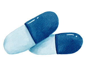 Blue Capsule Watercolor Illustration