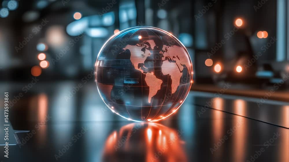 Aufkleber illuminated globe with world map in modern setting.