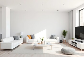 Bright white wall in modern living room, minimalist design, background, sophisticated
