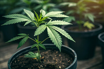 Cannabis Seedling in Pot - Growing Marijuana Plants