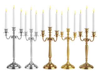 Fototapeta premium The warm glow of candlelight, five candles with one lit, creating a serene ambiance