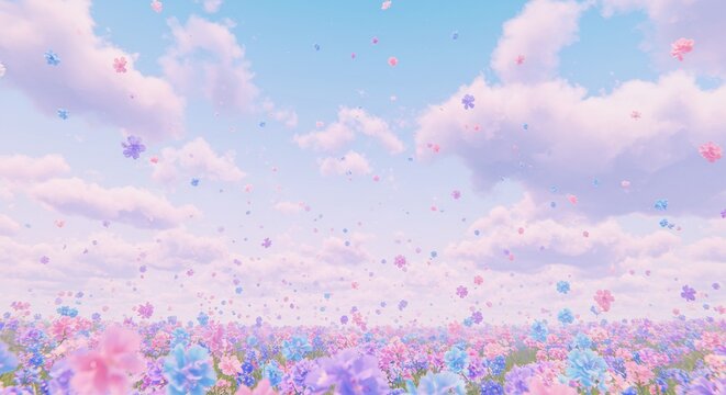 【原画：ハガキサイズ】　薄紫色の空と花畑　オイルパステル画 天空の花畑」の写真素材 | 102,921件の無料イラスト画像 | Adobe Stock
