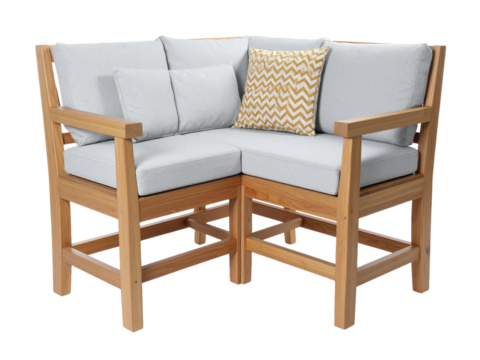 Relaxing wooden chair with white cushion and yellow pillow, perfect for cozy living spaces